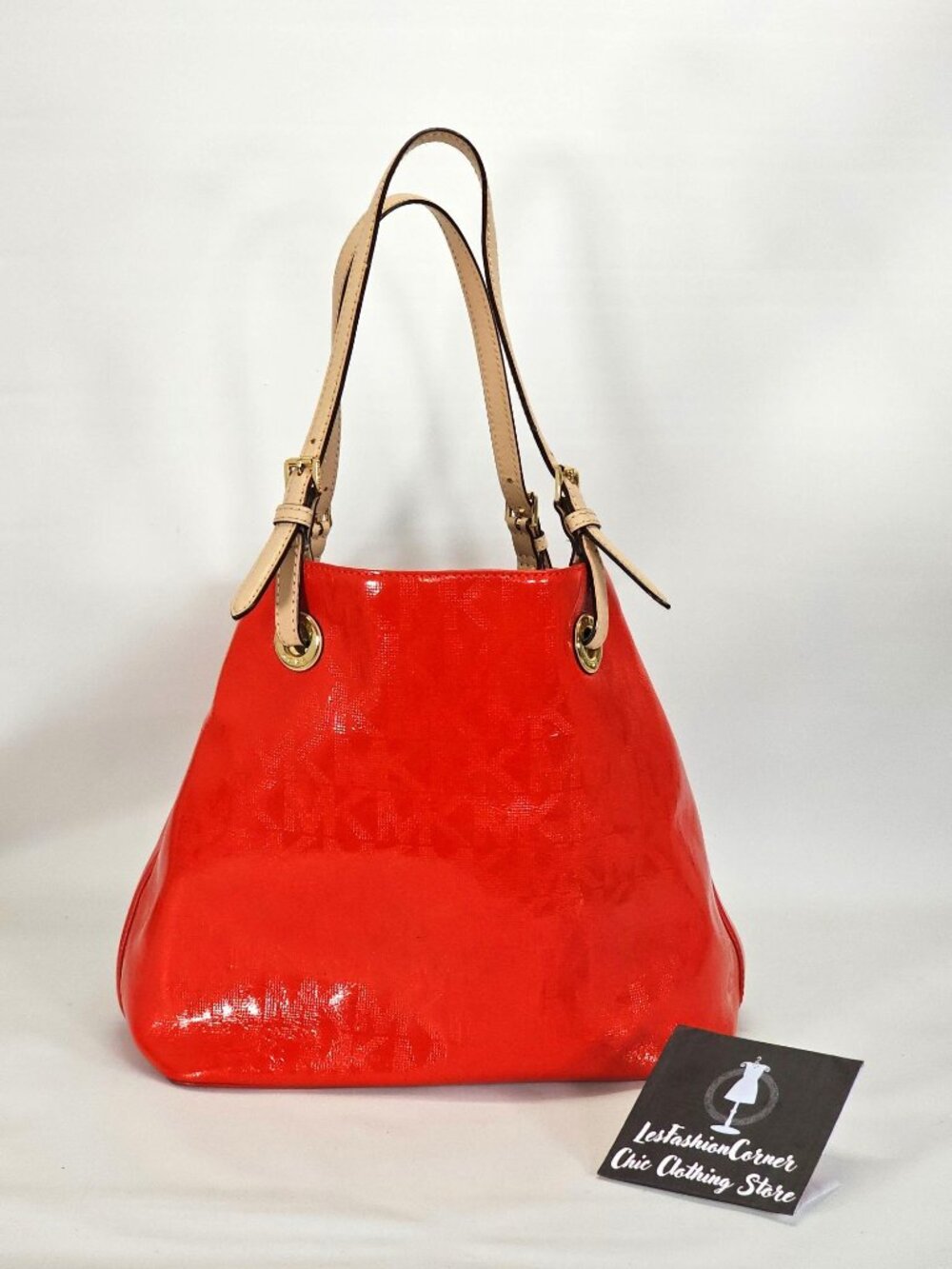 Michael Kors Women's Red Leather Jet Set Mirror Metallic Patent Tote Large 1794 - Picture 14 of 16